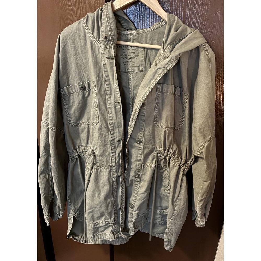 American Eagle Distressed Green Hooded jacket Women Size M Cargo